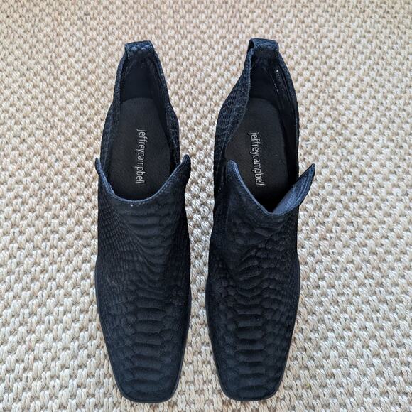 Jeffrey Campbell Rosee Black Suede Snake Print Ankle Block Heel Boots 10 NWOB - Picture 2 of 9